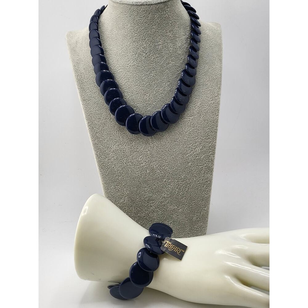 Vintage Trifari Navy Lucite Disc Necklace Bracelet Set NOS